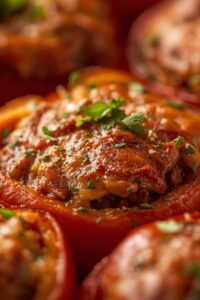 closeup image of stuffed bell peppers,
