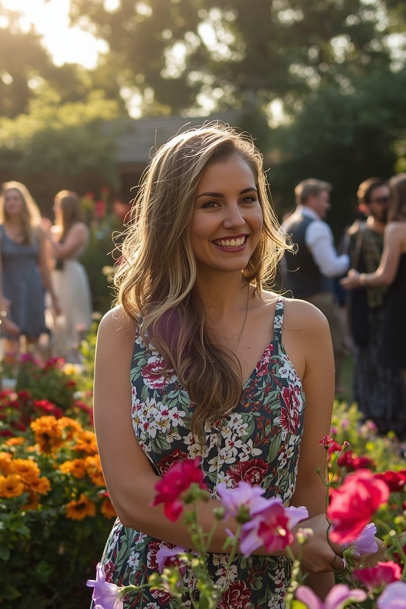 smiling woman at a garden party
