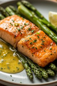 image of garlic butter salmon with asparagus,