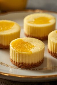 closeup image of lemon cheesecake bites served on an elegant plate,