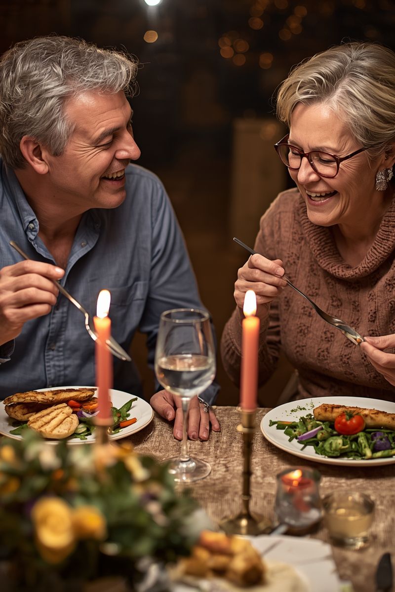 7 Healthy Date Night Meals for Couples Over 50 Who Want More Energy 4 middle-aged couple enjoying a keto-inspired meal at a restaurant,