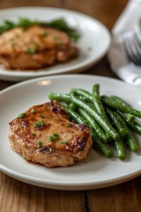 image of pork chop and green beans,