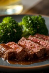 image of steak and broccoli,