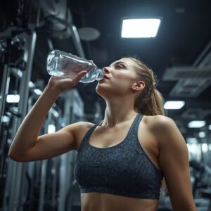inage of a woman drinking water at a gym
