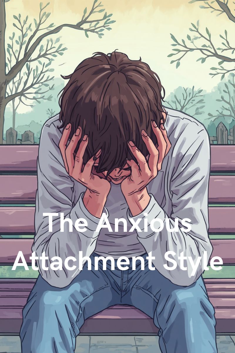 illustration of an anxious man sitting on a bench in a park,