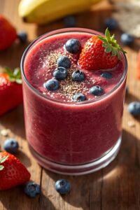 7 Smoothie Recipes for Better Blood Flow Naturally 5 image of a berry power smoothie,