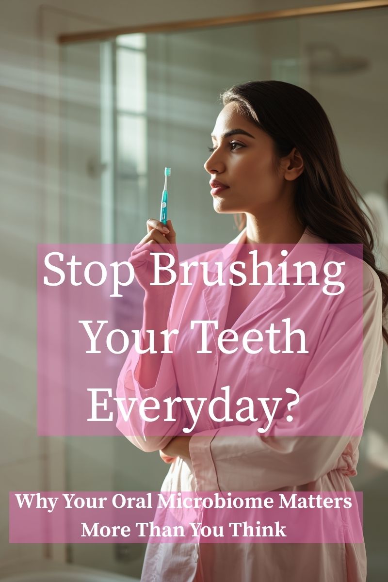 blog cover of a woman looking at her toothbrush,