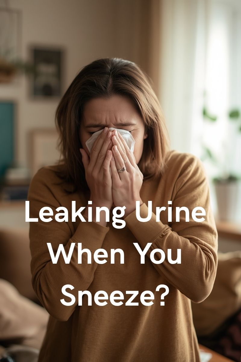 blog cover of a Woman sneezing and experiencing a possible bladder leak,