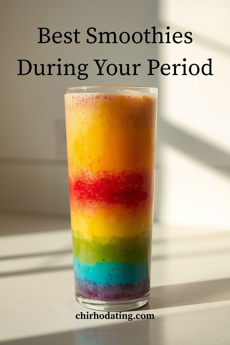 image of a rainbow-colored smoothie for the best smoothies during your period,