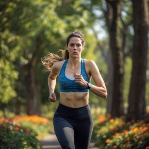 an image of a woman running in the park,