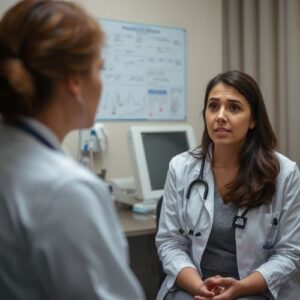 Can Menopause Cause Bladder Leaks? Here's Why It Happens and What You Can Do 9 Woman discussing urine leakage with a healthcare professional