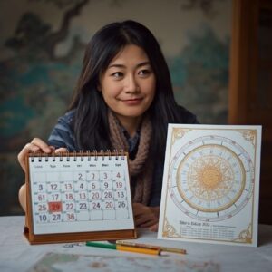 woman comparing her birthday with her astrology chart