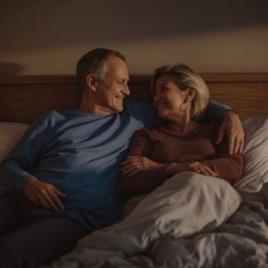 Mature couple communicating about intimacy and prostate exploration