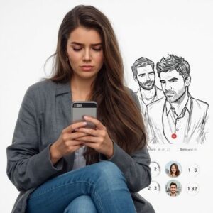 woman searching for a man who matches the soulmate drawing she received