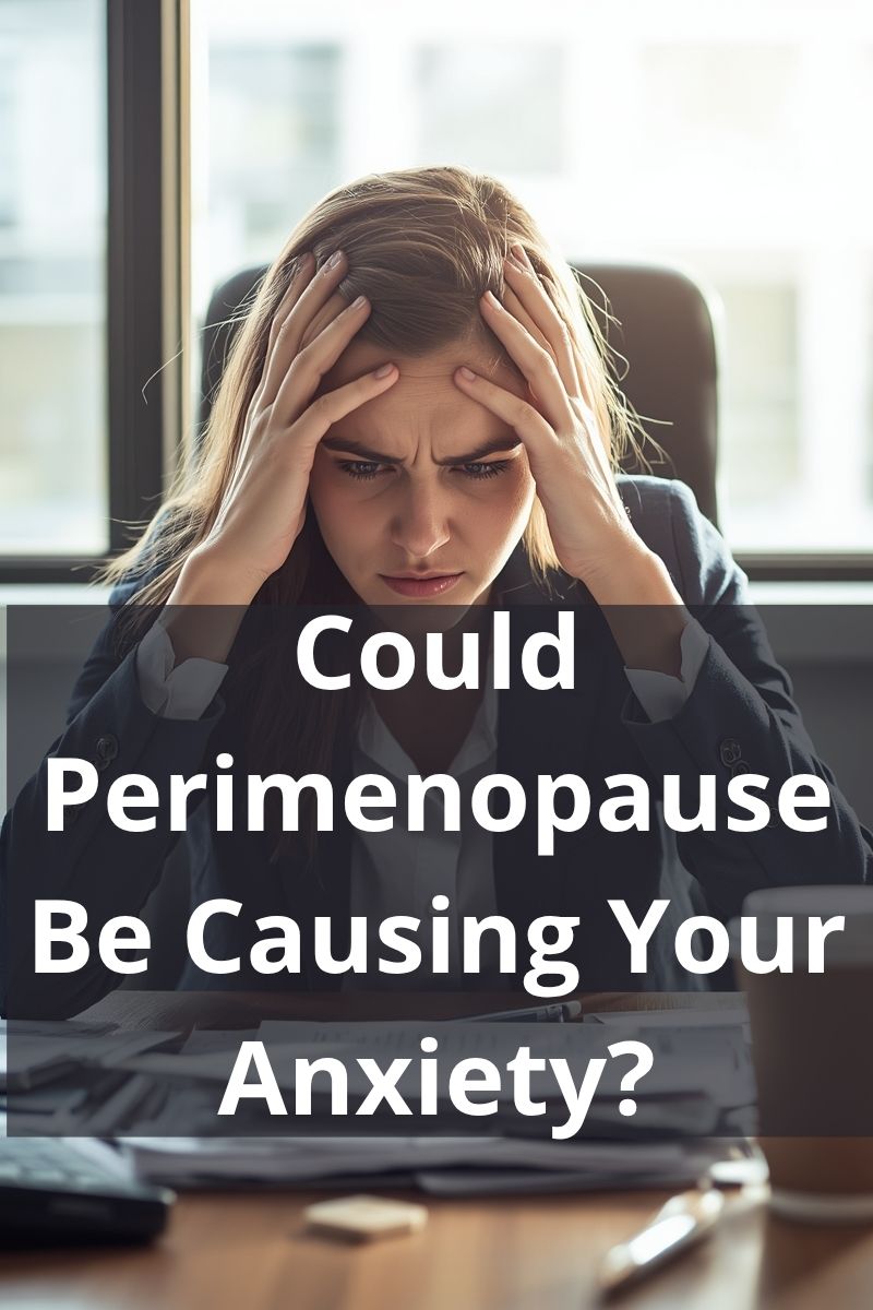 a professional woman experiencing perimenopause anxiety at work,