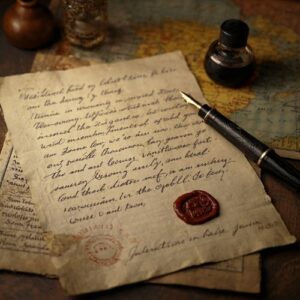 an old Spanish letter with a map of Spain,