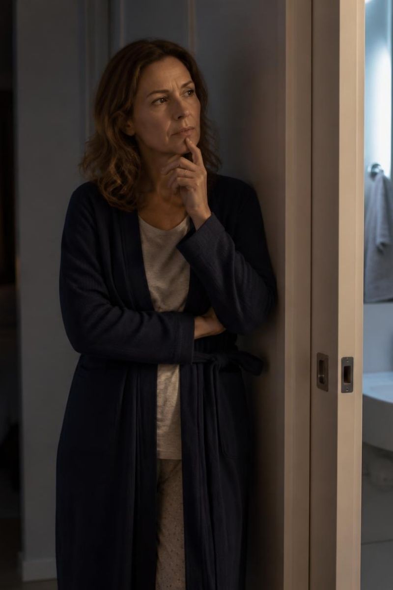 image of a woman thinking about whether perimenopause can cause frequent urination,