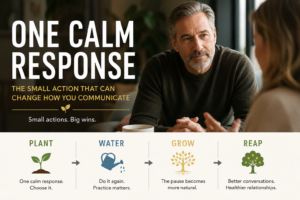 One Calm Response: The Small Action That Can Change How You Communicate 5 infographic explaining how calm responses can help your relationship grow and mature