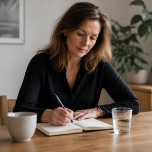 an image of a woman keeping a hot flash diary,