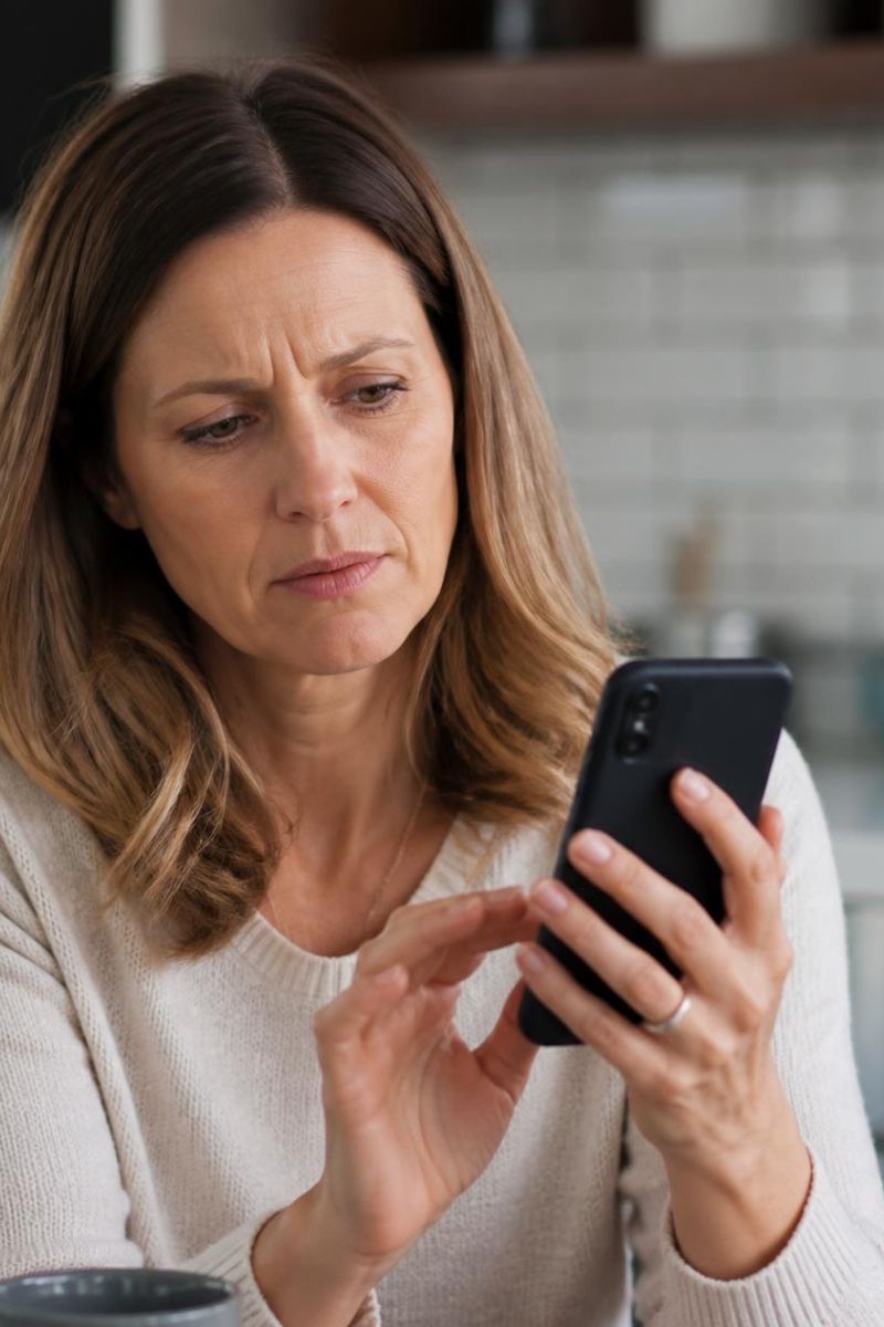 woman looking on her phone,
